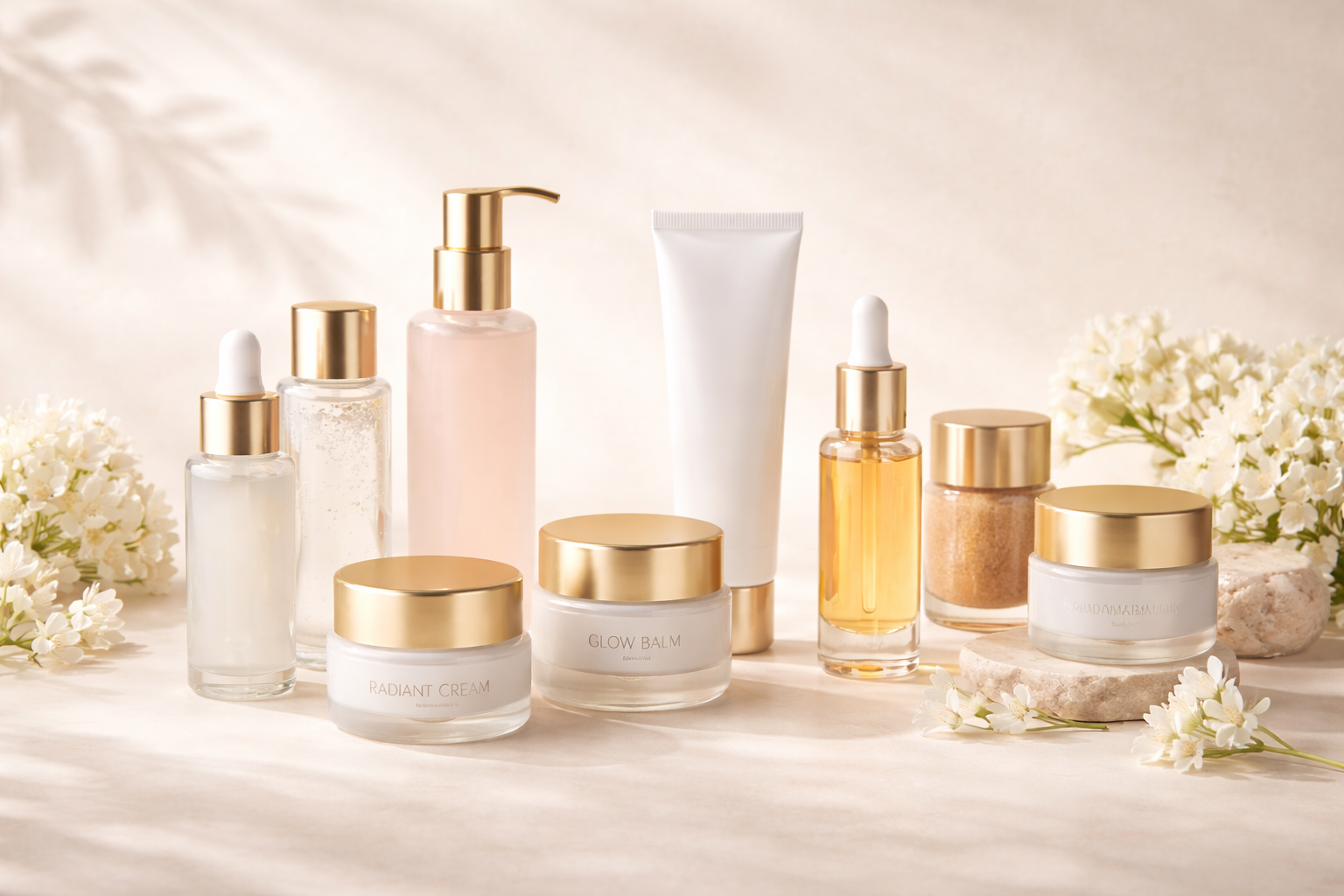 luxurious skincare collection with golden details